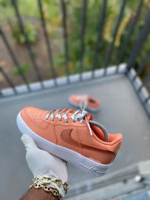 Custom Salmon Pink Af1s with Silver Metallic Laces