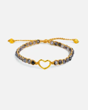 Dark Labradorite Heart Kids Bracelet | Gold