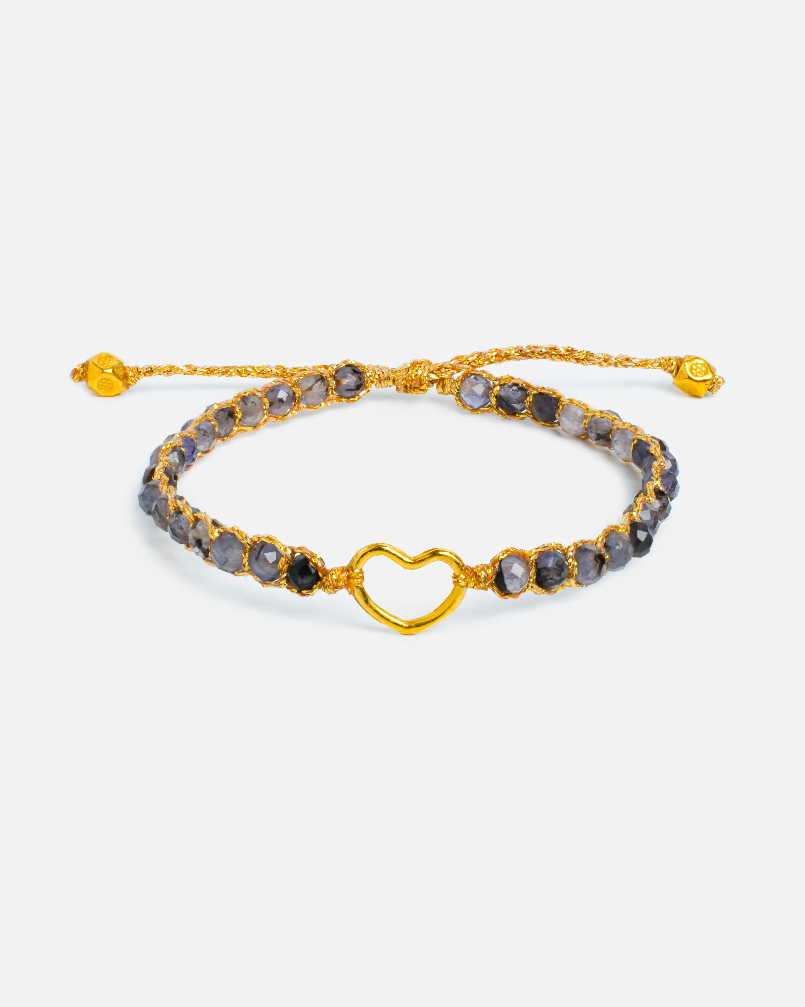 Dark Labradorite Heart Kids Bracelet | Gold