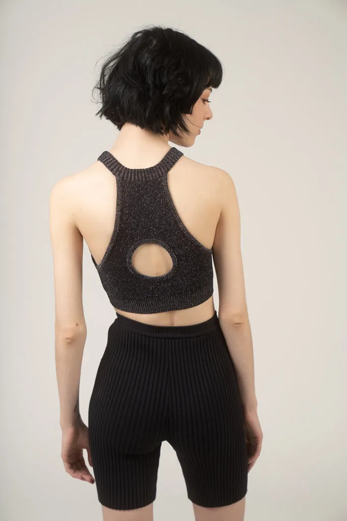 Dolphin knit sports bra in black glitter