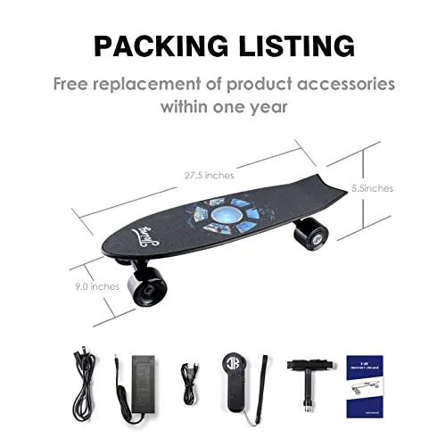 Electric Skateboard Electric Longboard with Remote Control Electric Skateboard,450W Hub-Motor,18.6 MPH Top Speed,7.6 Miles Range,3 Speeds Adjustment,12 Months Warranty
