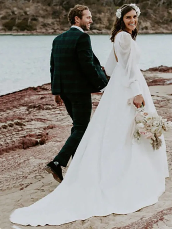 Elegant Simple Long Sleeves Sweetheart A-line Long Wedding Dress, WD3077