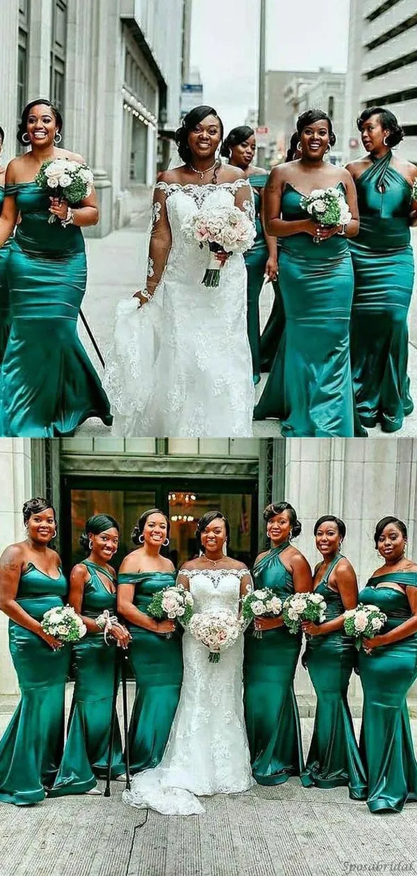 Emerald Green Mismatched Mermaid Long Bridesmaid Dress, BD3153