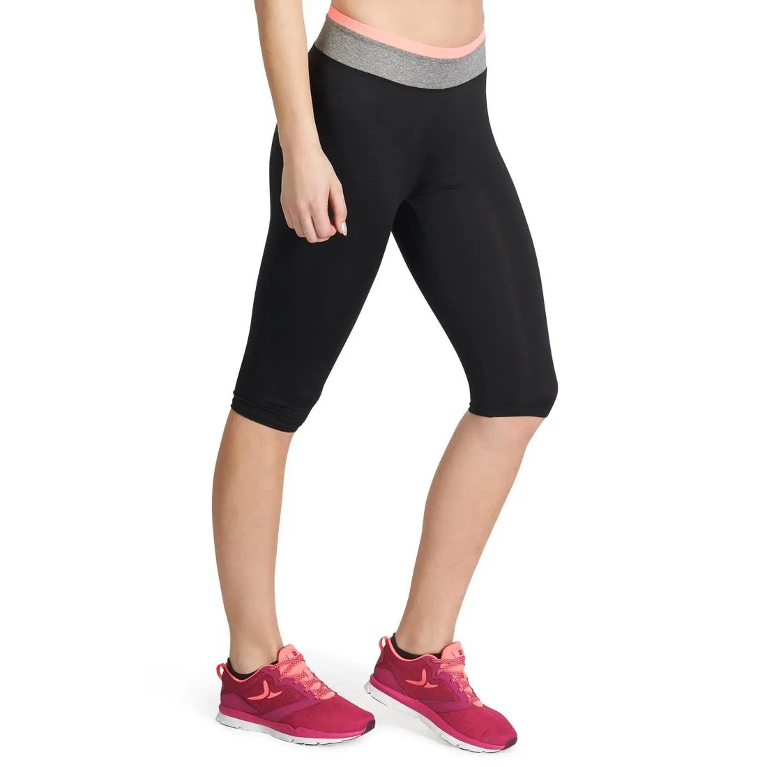 Energy Women's Cardio Fitness Cropped Bottoms - Black with Contrasting Waistband
