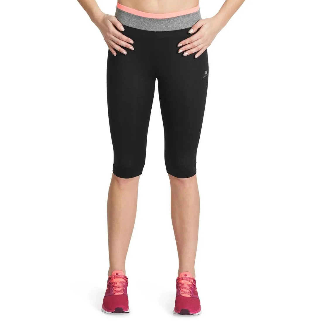 Energy Women's Cardio Fitness Cropped Bottoms - Black with Contrasting Waistband
