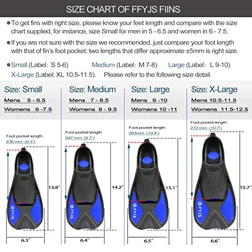 F FYJS Short Swim Fins,Travel Size Diving Flippers with Mesh Carrying Bag for Adult Men Womens