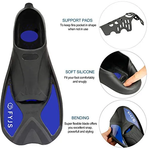 F FYJS Short Swim Fins,Travel Size Diving Flippers with Mesh Carrying Bag for Adult Men Womens