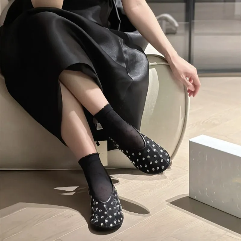 Fashionable Round Toe Rhinestone Mary Jane Shoes Women