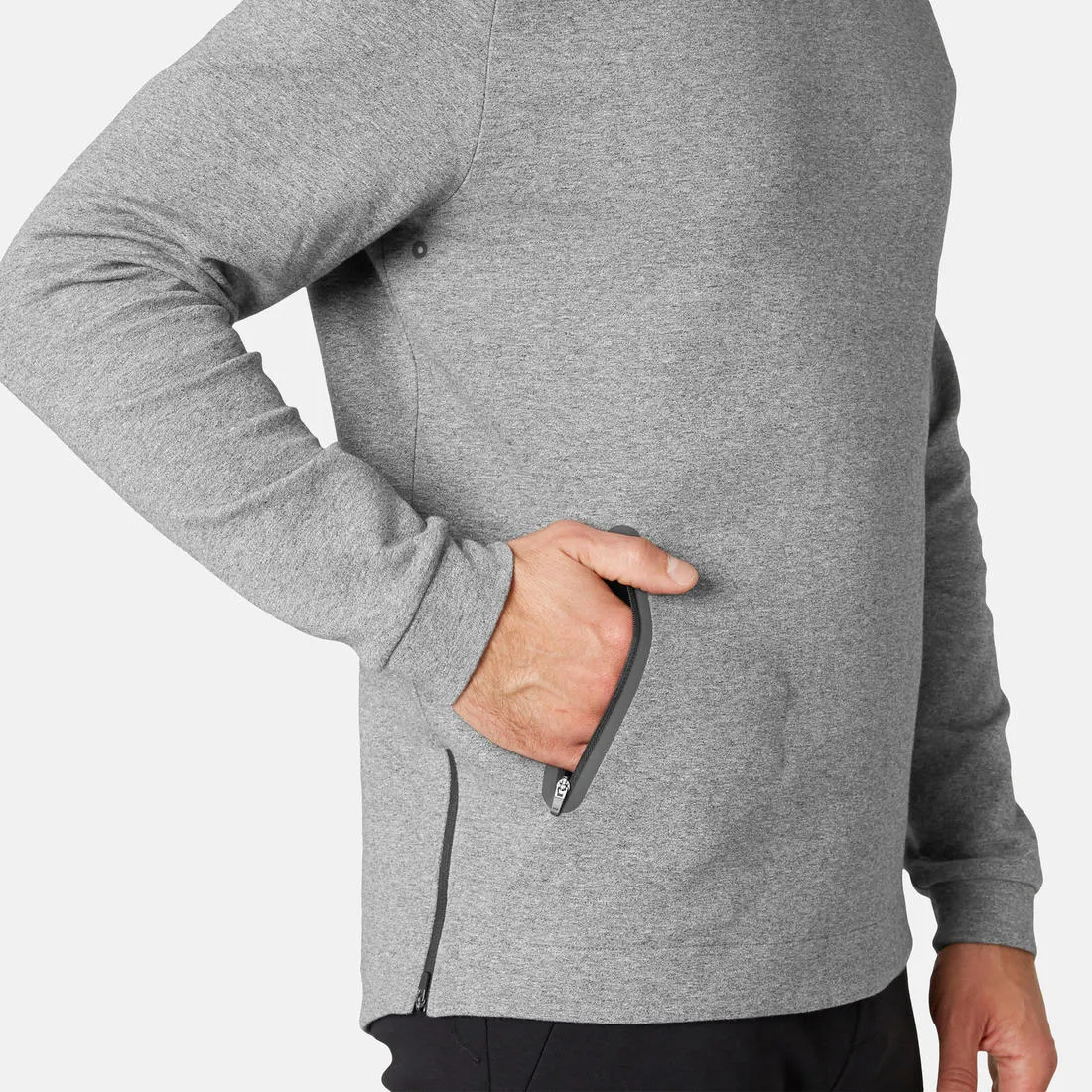 Fitness Sweatshirt with Zippered Pocket - Grey