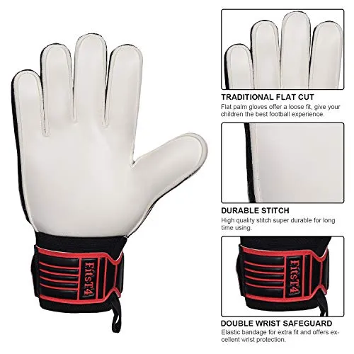 FitsT4 Kids Goalie Gloves Soccer Goalkeeper Gloves with Double Wrist Protection and Non-Slip Wear Resistant Latex to Give Protection to Prevent Injuries