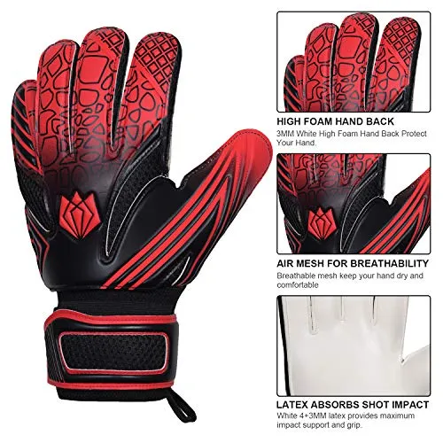 FitsT4 Kids Goalie Gloves Soccer Goalkeeper Gloves with Double Wrist Protection and Non-Slip Wear Resistant Latex to Give Protection to Prevent Injuries