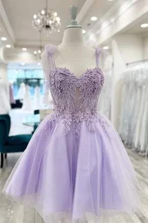 Floral Sweetheart A-Line Lavender Homecoming Dress HD0210