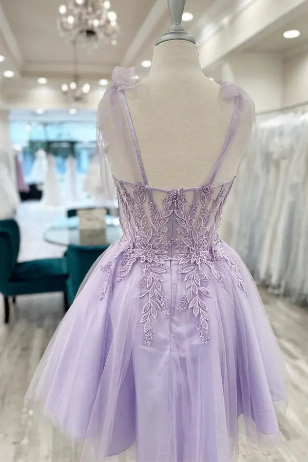 Floral Sweetheart A-Line Lavender Homecoming Dress HD0210