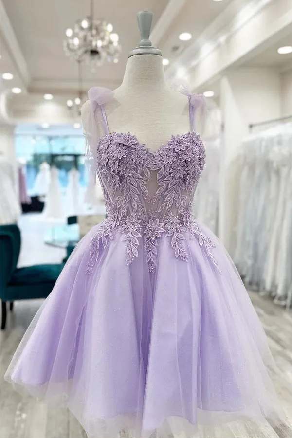 Floral Sweetheart A-Line Lavender Homecoming Dress HD0210