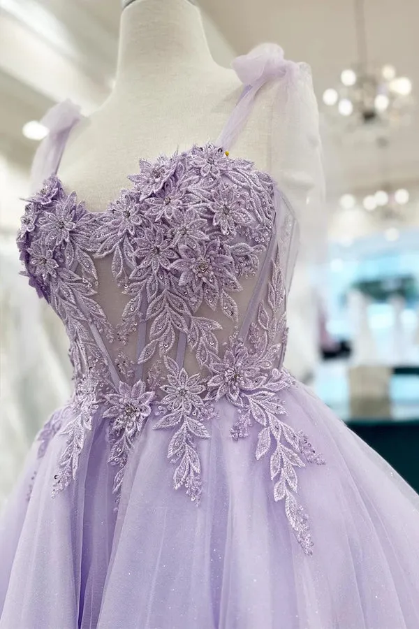 Floral Sweetheart A-Line Lavender Homecoming Dress HD0210