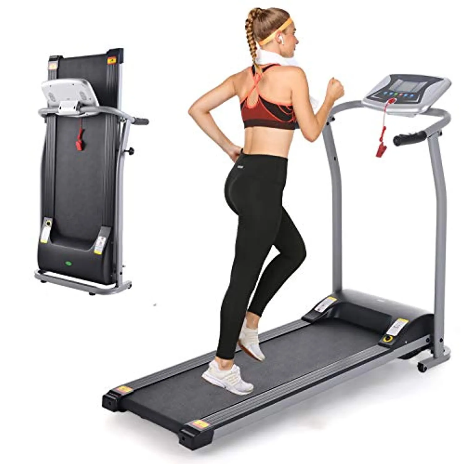 Folding Treadmill, Treadmill for Home with LCD Monitor Motorized, Electric Treadmill Workout Running Machine with Auto Stop Safety Function, Walking Running Machine Equipment for Home Gym