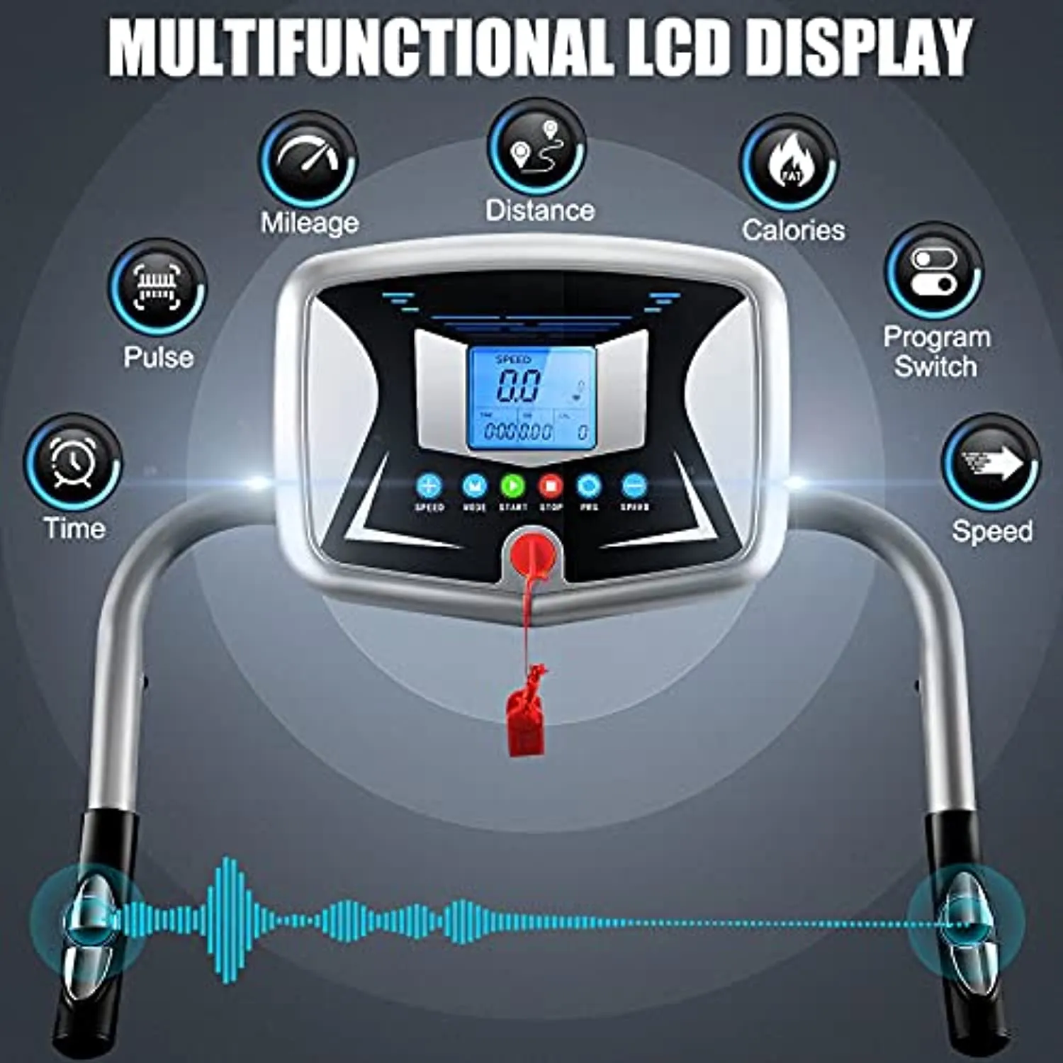 Folding Treadmill, Treadmill for Home with LCD Monitor Motorized, Electric Treadmill Workout Running Machine with Auto Stop Safety Function, Walking Running Machine Equipment for Home Gym