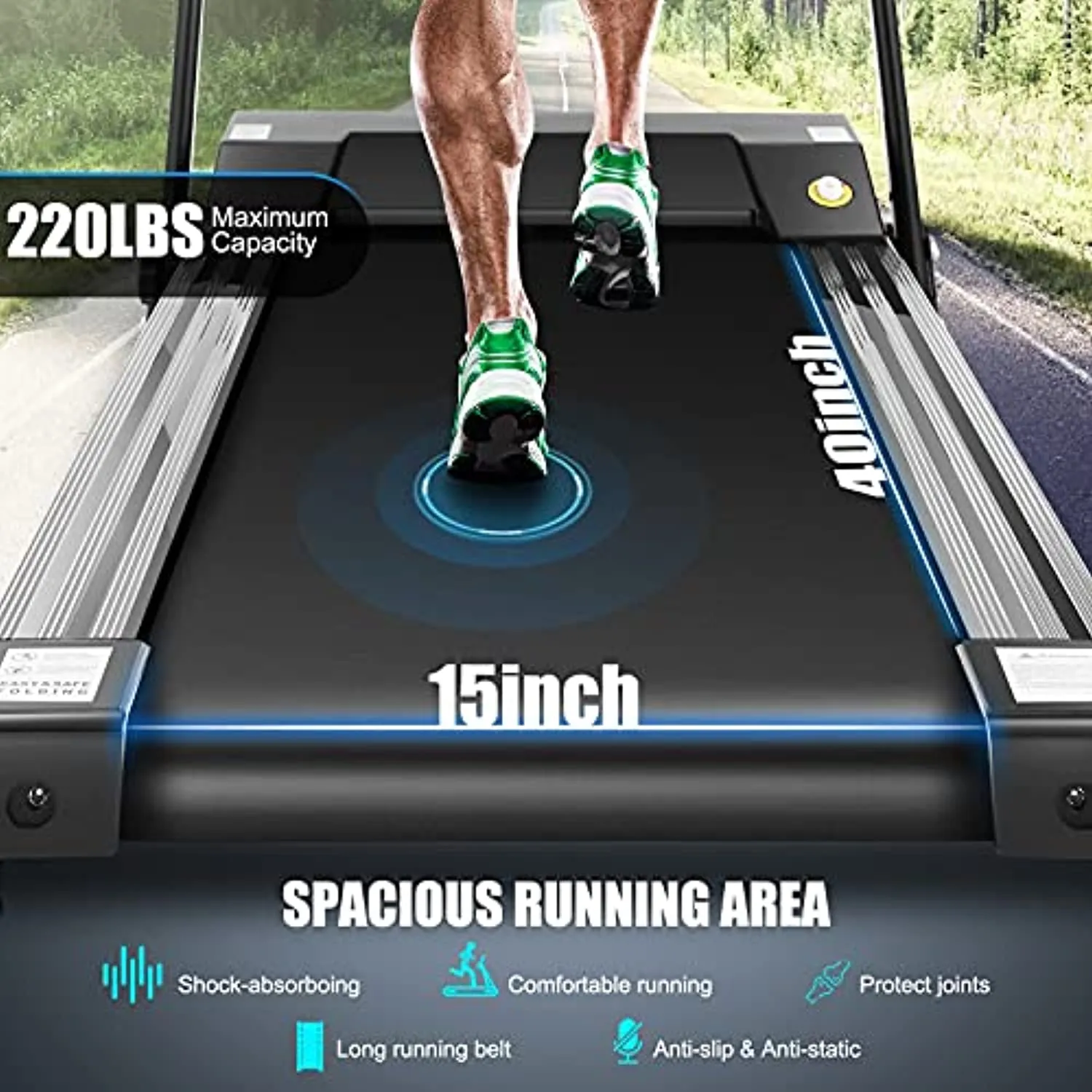Folding Treadmill, Treadmill for Home with LCD Monitor Motorized, Electric Treadmill Workout Running Machine with Auto Stop Safety Function, Walking Running Machine Equipment for Home Gym
