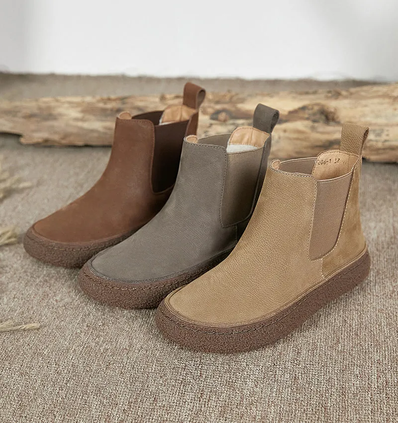 Frosted Leather Thick-soled Women's Boots Thick Wool Wear-resistant Bottom Warm Women's Shoes