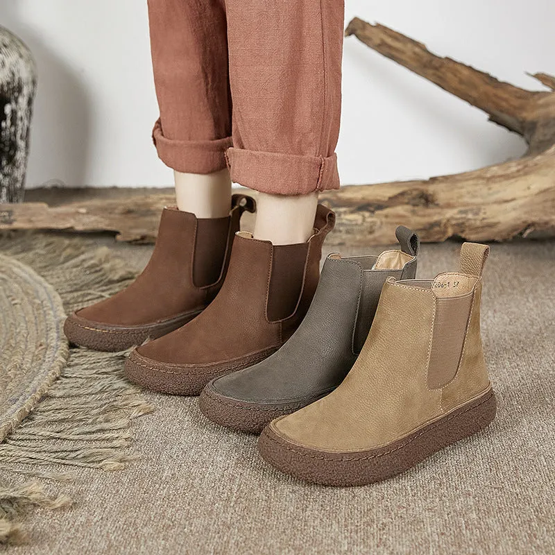 Frosted Leather Thick-soled Women's Boots Thick Wool Wear-resistant Bottom Warm Women's Shoes