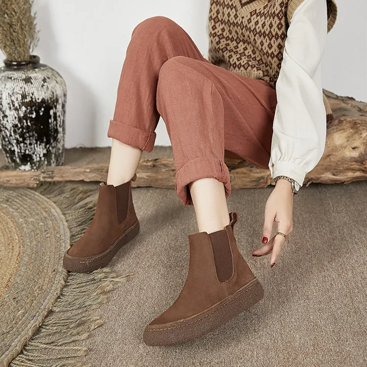 Frosted Leather Thick-soled Women's Boots Thick Wool Wear-resistant Bottom Warm Women's Shoes