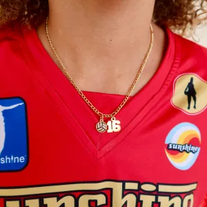 Gold Volleyball Personalized Number Necklace