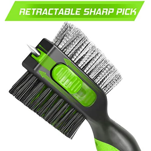 Golf Club Brush and Golf Club Groove Cleaner 2 in 1, 2ft Retractable Zip-line Metal Buckle and Retractable Sharp Pick, Multifunctional Brush Head with Nylon and Wire Bristles(Black and Green Upgraded
