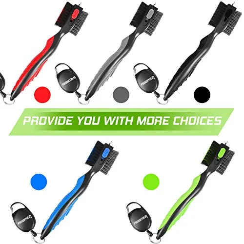 Golf Club Brush and Golf Club Groove Cleaner 2 in 1, 2ft Retractable Zip-line Metal Buckle and Retractable Sharp Pick, Multifunctional Brush Head with Nylon and Wire Bristles(Black and Green Upgraded