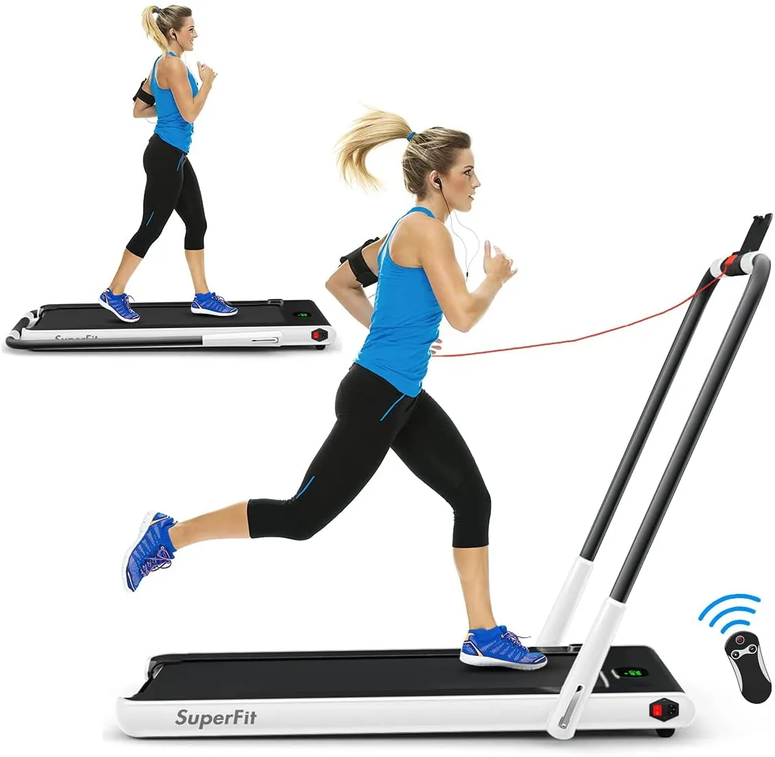 Goplus 2 in 1 Folding Treadmill, 2.25HP Under Desk Electric Superfit Treadmill, Installation-Free with APP Control, Remote Control, Blue Tooth Speaker and LED Display, Walking Jogging for Home Use