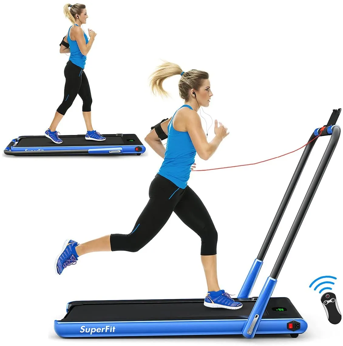 Goplus 2 in 1 Folding Treadmill, 2.25HP Under Desk Electric Superfit Treadmill, Installation-Free with APP Control, Remote Control, Blue Tooth Speaker and LED Display, Walking Jogging for Home Use