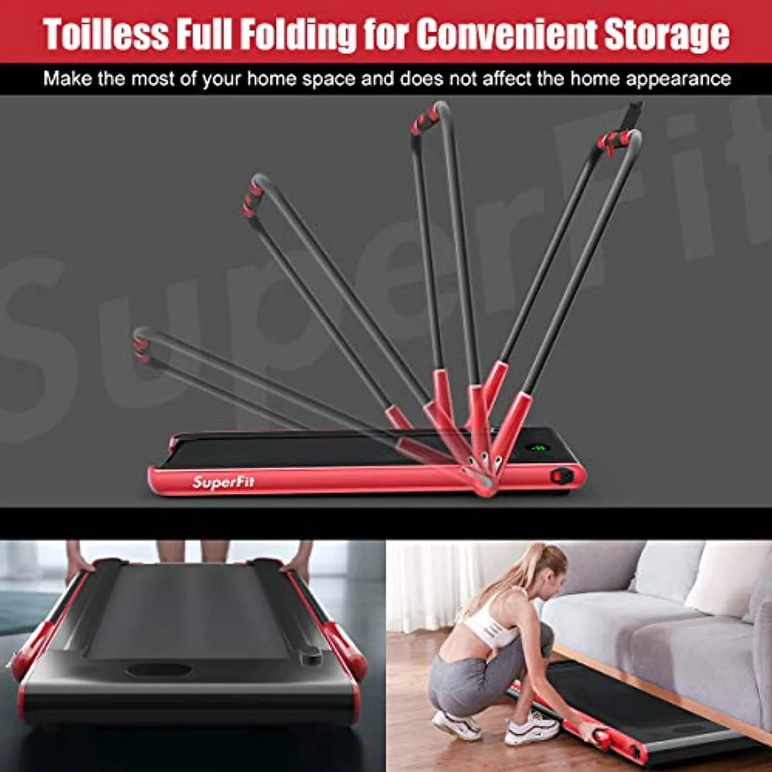 Goplus 2 in 1 Folding Treadmill, 2.25HP Under Desk Electric Superfit Treadmill, Installation-Free with APP Control, Remote Control, Blue Tooth Speaker and LED Display, Walking Jogging for Home Use