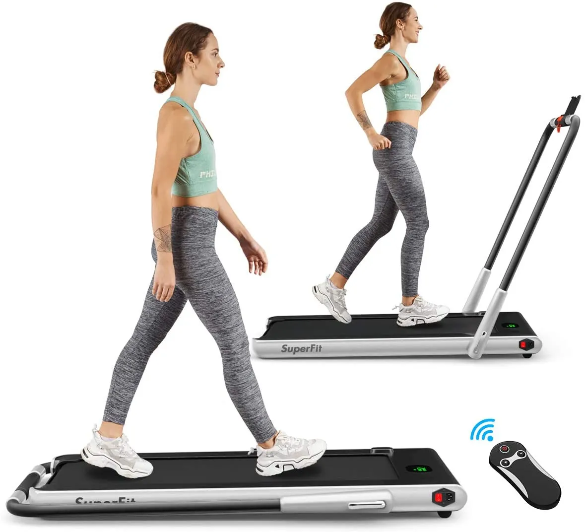 Goplus 2 in 1 Folding Treadmill, 2.25HP Under Desk Electric Superfit Treadmill, Installation-Free with APP Control, Remote Control, Blue Tooth Speaker and LED Display, Walking Jogging for Home Use