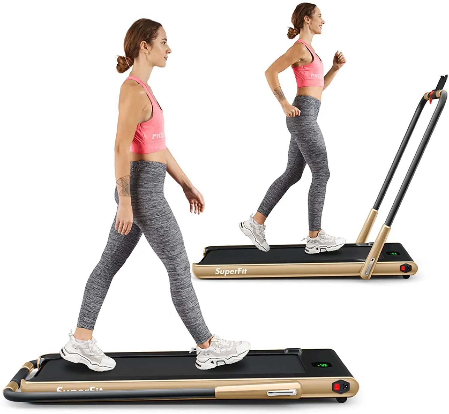 Goplus 2 in 1 Folding Treadmill, 2.25HP Under Desk Electric Superfit Treadmill, Installation-Free with APP Control, Remote Control, Blue Tooth Speaker and LED Display, Walking Jogging for Home Use