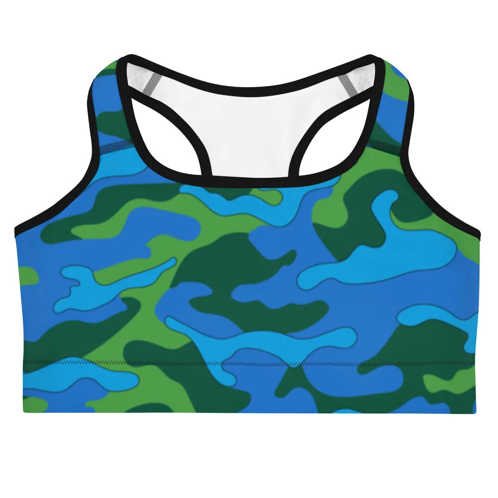 Green & Blue Camo Sports Bra