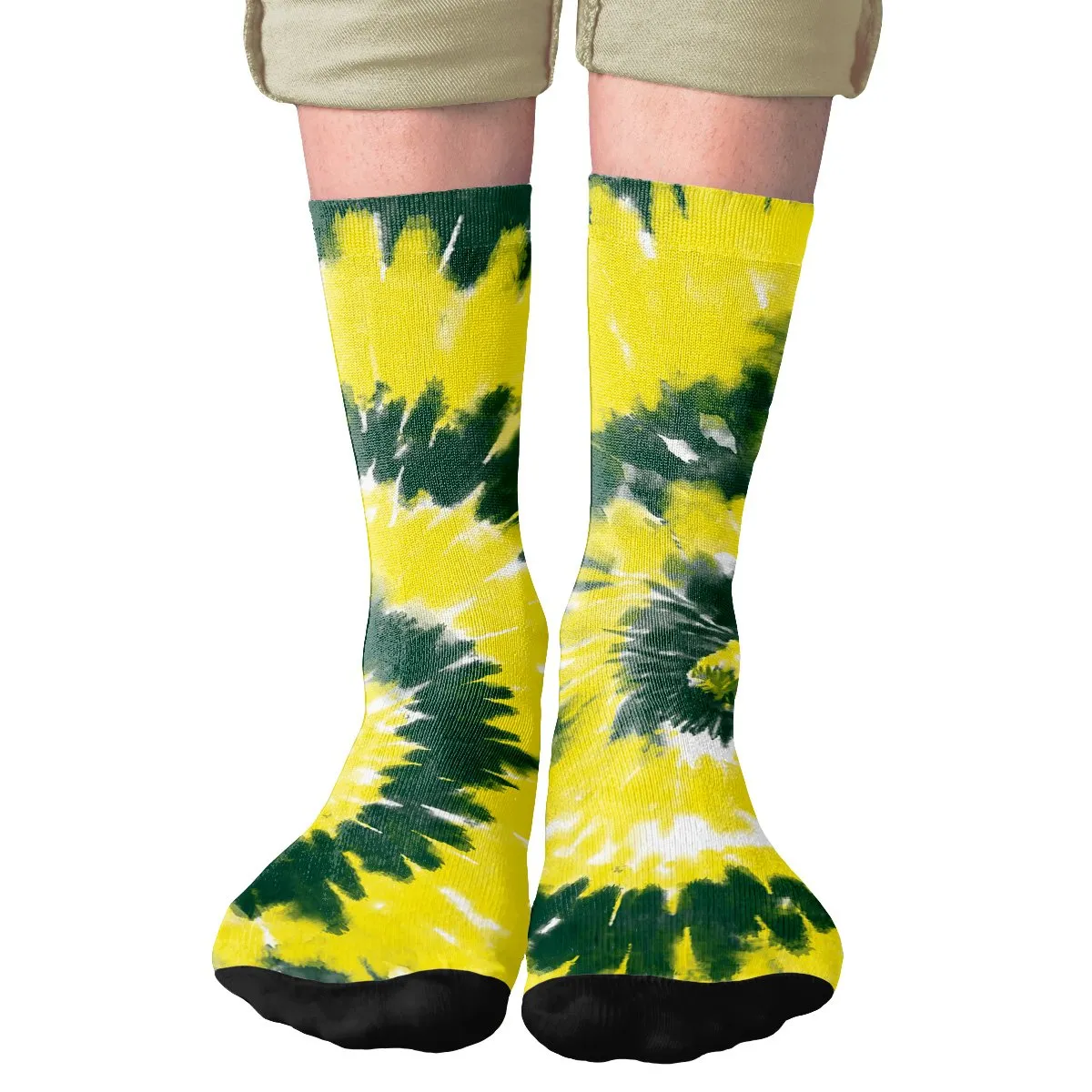 Green & Yellow Tie Dye Adult Crew Socks