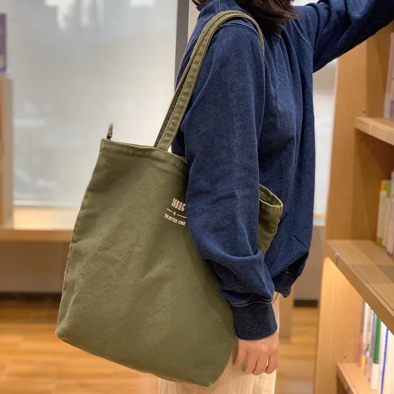 Green Canvas Tote Bag Canvas Reusable Grocery Shopping Bag Canvas Shoulder Tote Bag