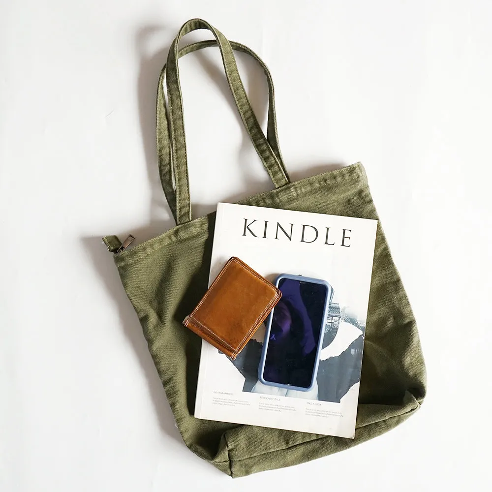 Green Canvas Tote Bag Canvas Reusable Grocery Shopping Bag Canvas Shoulder Tote Bag
