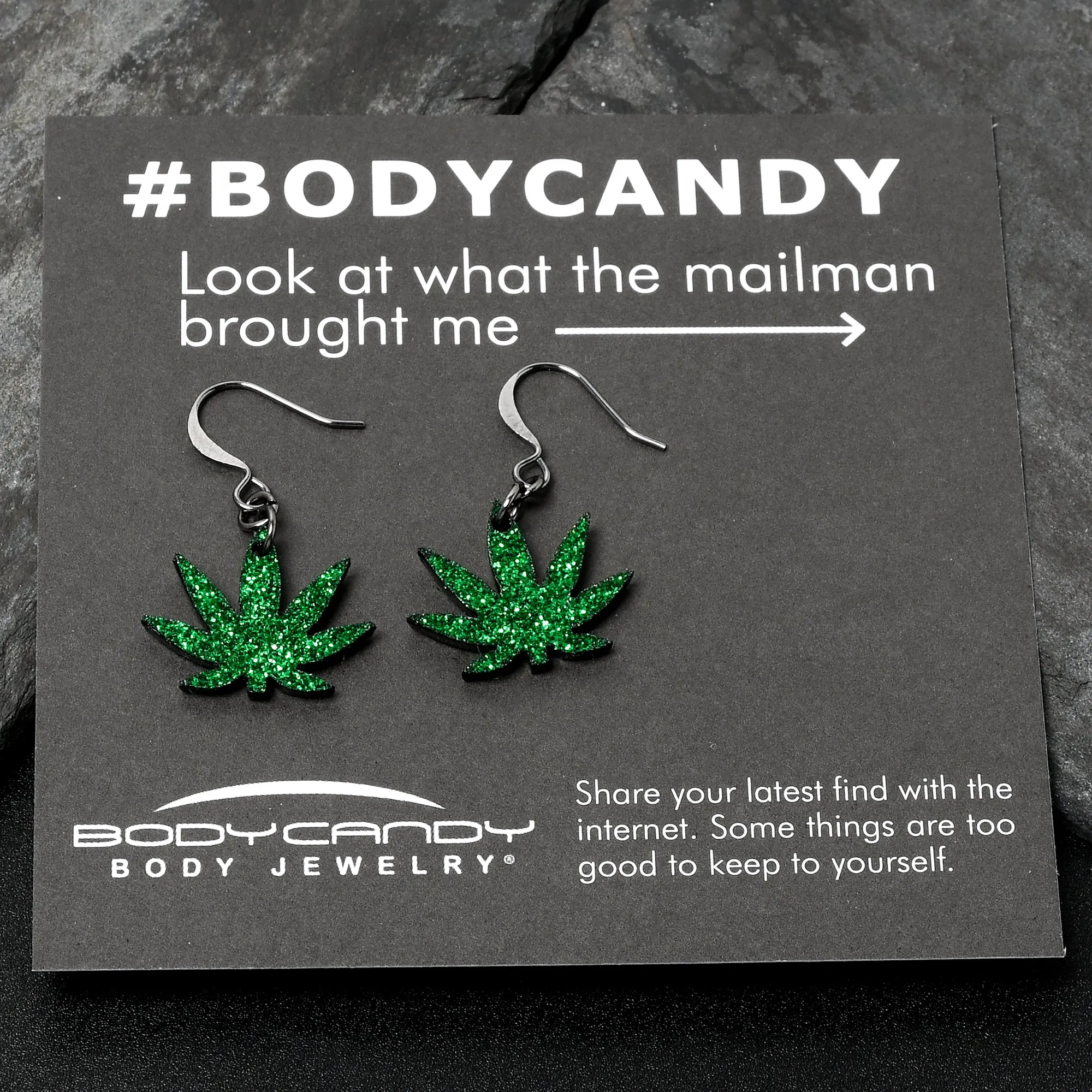 Green Glitter Marijuana Pot Leaf Dangle Earrings
