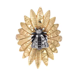 Gucci Diamond Bee Ring Estate 18k Yellow Gold Silver Sz 6.75 Horsebit Jewelry