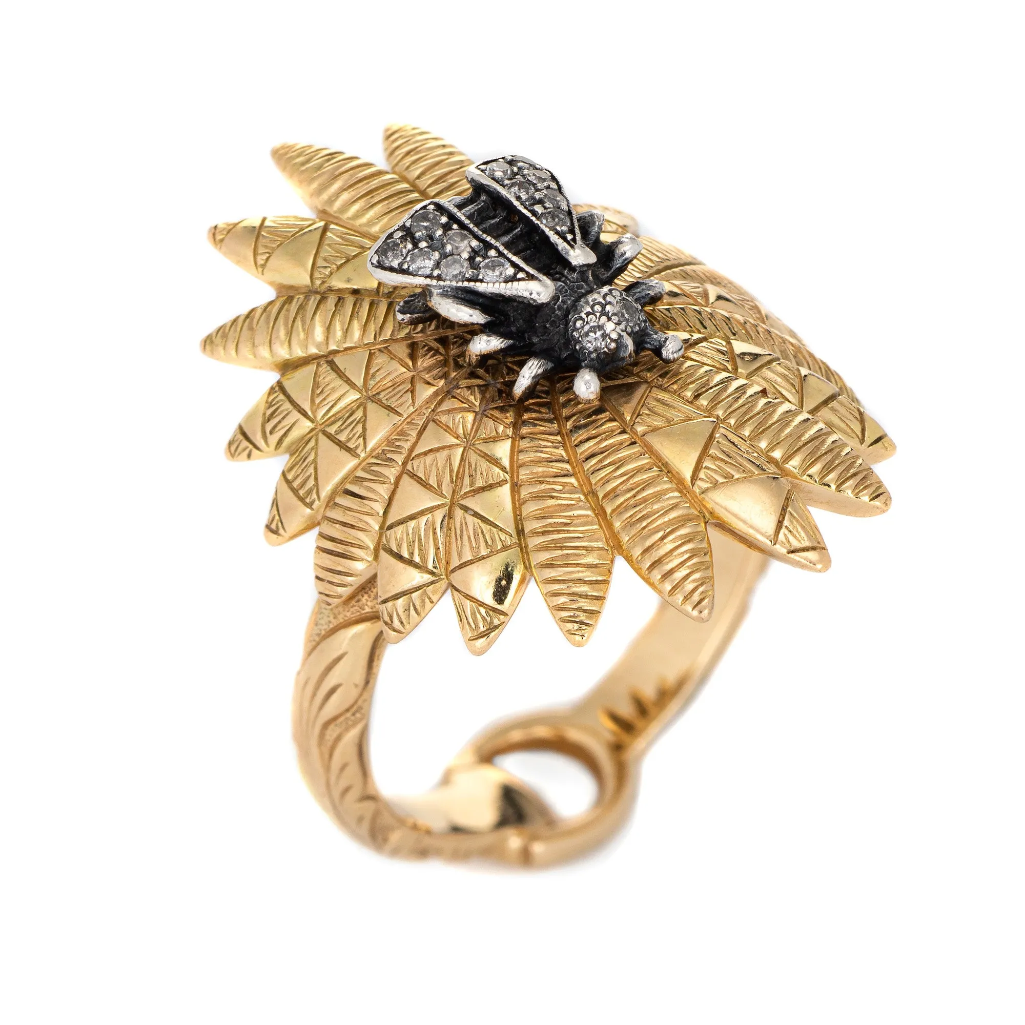 Gucci Diamond Bee Ring Estate 18k Yellow Gold Silver Sz 6.75 Horsebit Jewelry