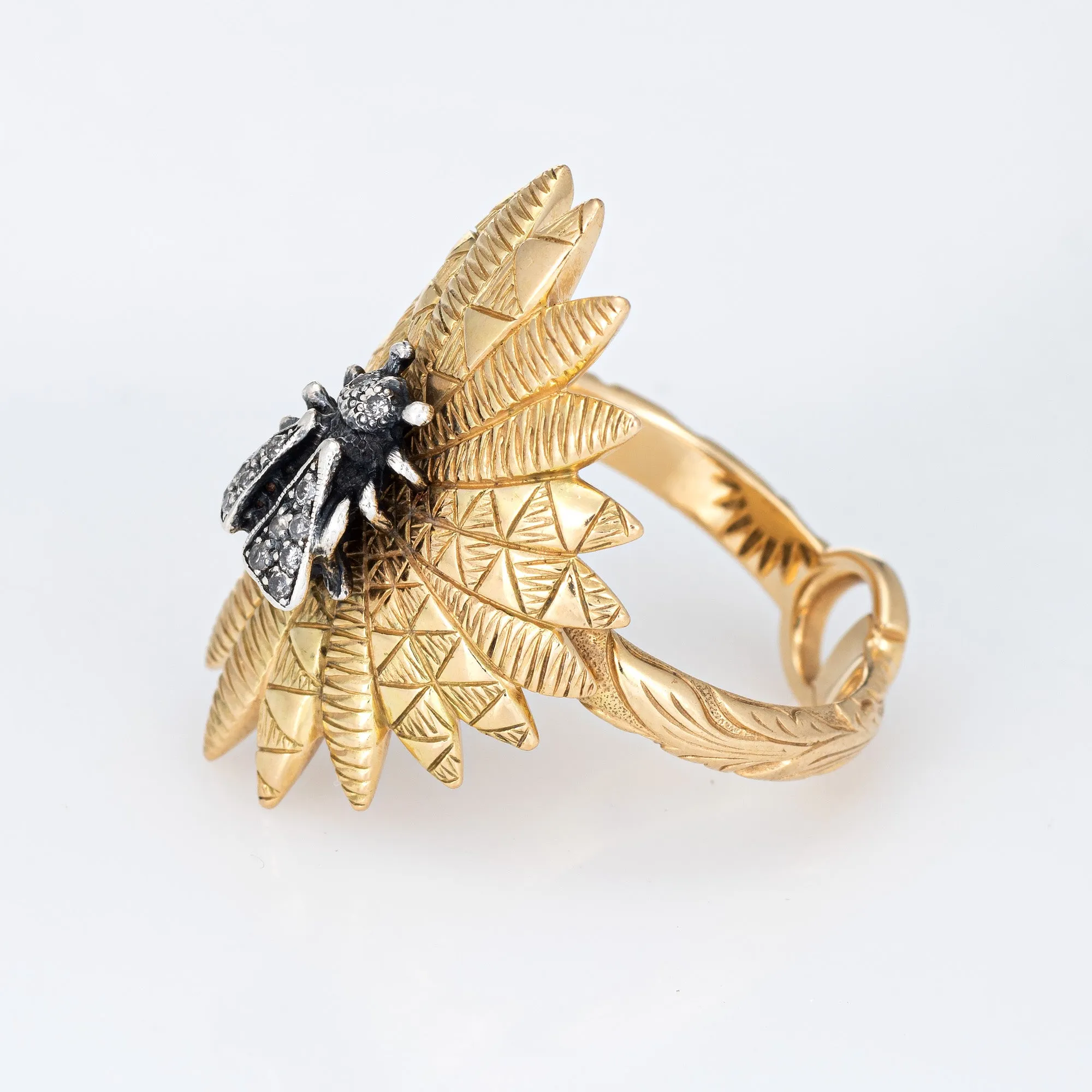 Gucci Diamond Bee Ring Estate 18k Yellow Gold Silver Sz 6.75 Horsebit Jewelry