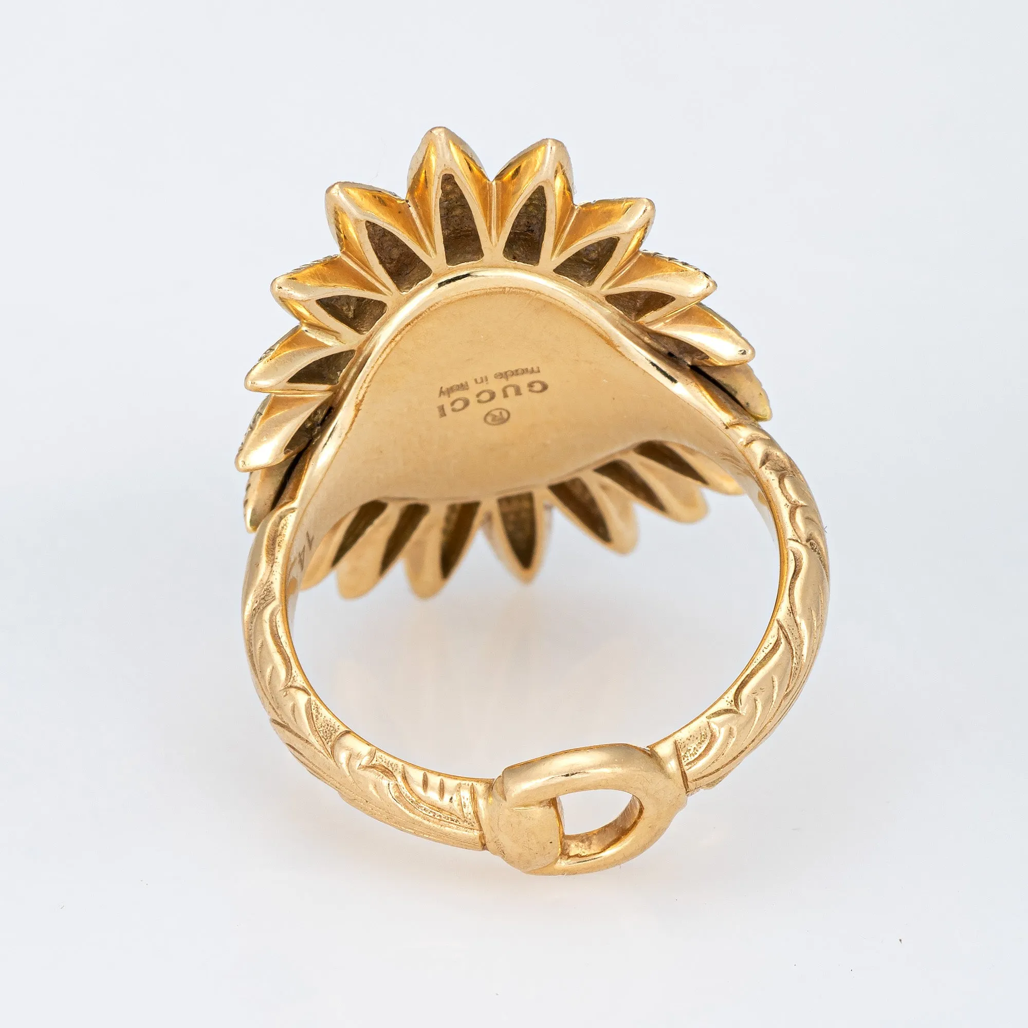 Gucci Diamond Bee Ring Estate 18k Yellow Gold Silver Sz 6.75 Horsebit Jewelry