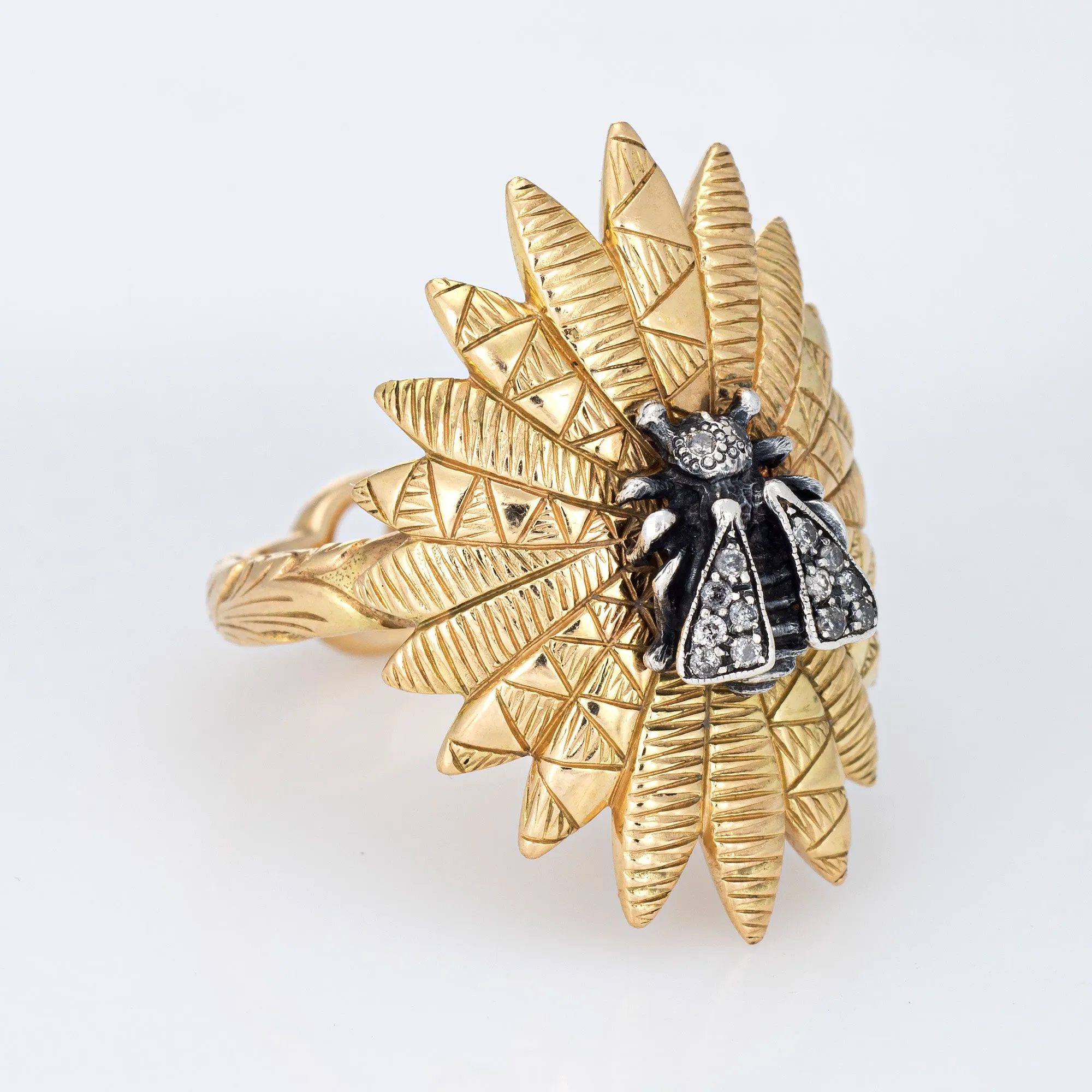 Gucci Diamond Bee Ring Estate 18k Yellow Gold Silver Sz 6.75 Horsebit Jewelry