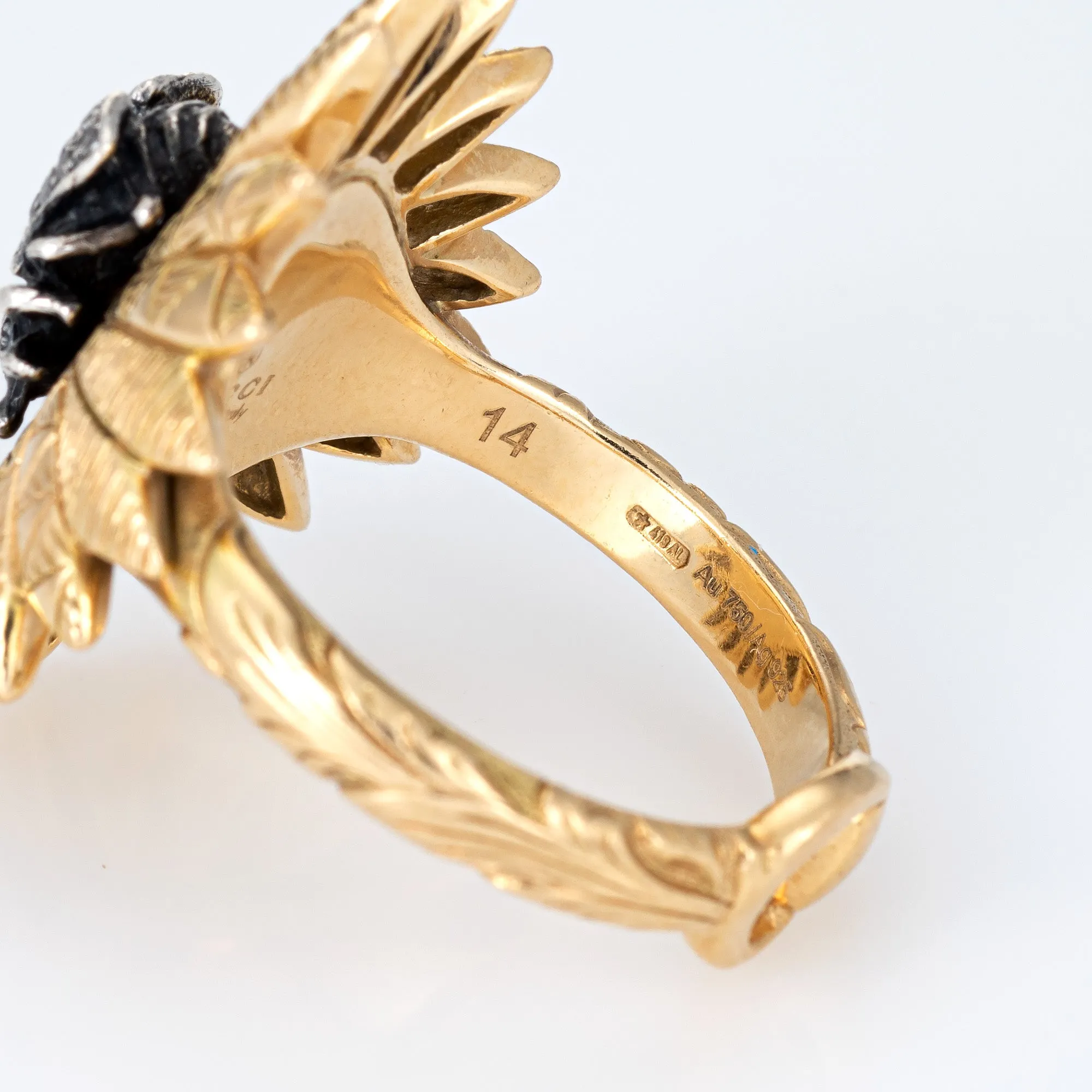 Gucci Diamond Bee Ring Estate 18k Yellow Gold Silver Sz 6.75 Horsebit Jewelry