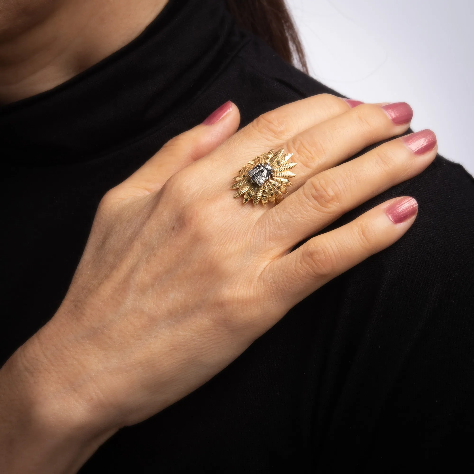 Gucci Diamond Bee Ring Estate 18k Yellow Gold Silver Sz 6.75 Horsebit Jewelry