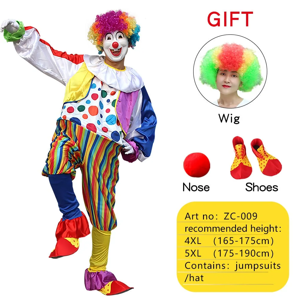 Halloween Adult Funny Circus Clown Cosplay Costumes Carnival Party Show With Wig Shoes Sponge Nose Dress for Men Women