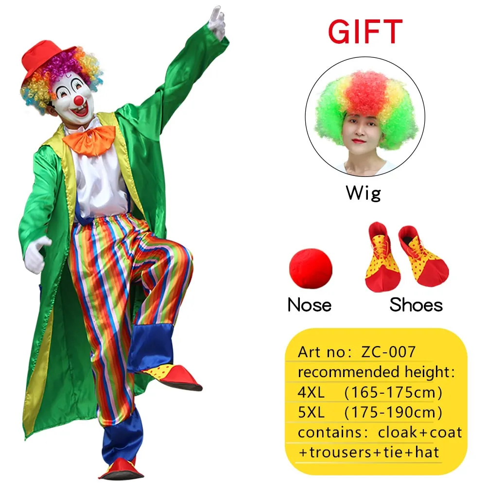 Halloween Adult Funny Circus Clown Cosplay Costumes Carnival Party Show With Wig Shoes Sponge Nose Dress for Men Women