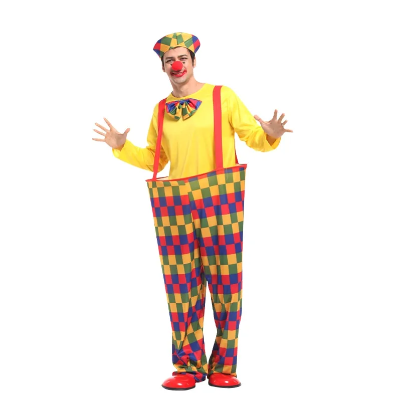Halloween Adult Funny Circus Clown Cosplay Costumes Carnival Party Show With Wig Shoes Sponge Nose Dress for Men Women