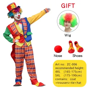 Halloween Adult Funny Circus Clown Cosplay Costumes Carnival Party Show With Wig Shoes Sponge Nose Dress for Men Women