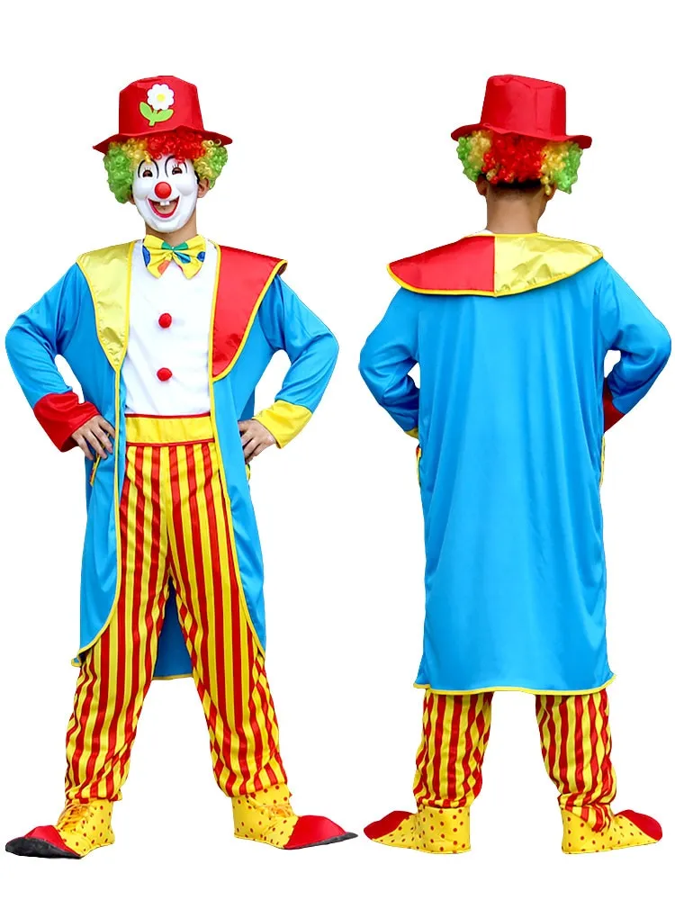 Halloween Adult Funny Circus Clown Cosplay Costumes Carnival Party Show With Wig Shoes Sponge Nose Dress for Men Women